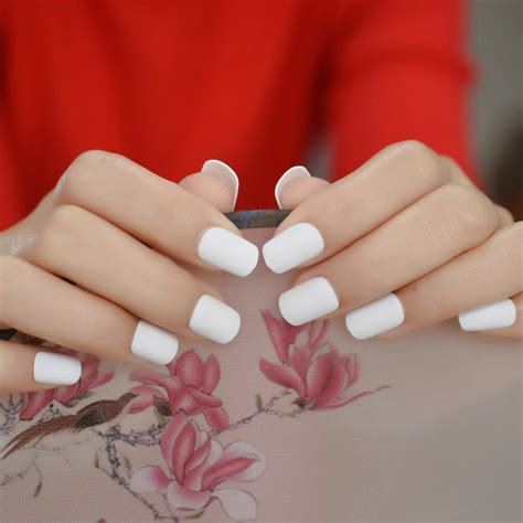 Short Matte White Press On Nails Glue On Square Neat Etsy