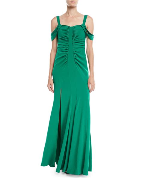 Halston Heritage Cold Shoulder Ruched Gown Neiman Marcus