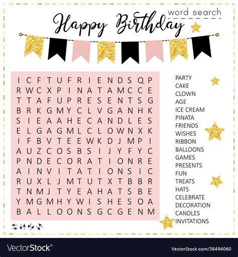 Happy Birthday Word Search Puzzle Royalty Free Vector Image Hot Sex