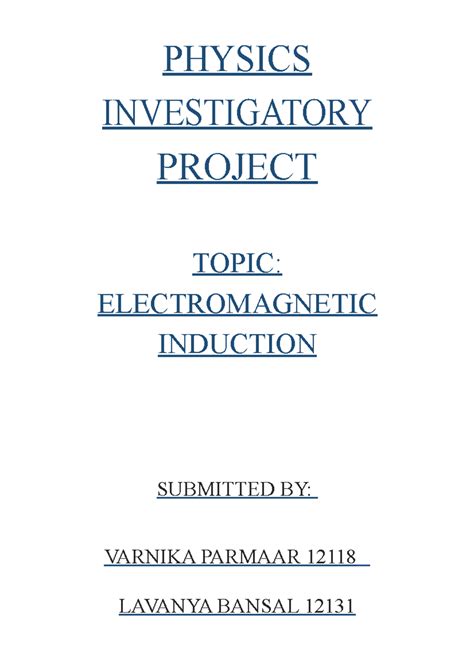 Physics Investigatory Project Faraday S Law Electromagnetic Induction