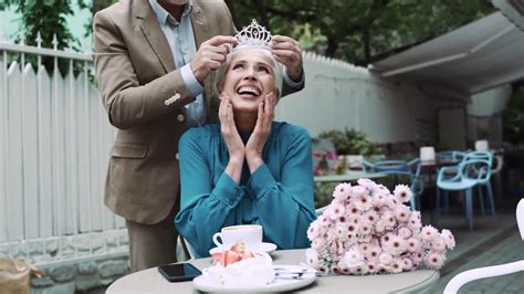 Happy Mature Woman Gets Birthday Crown Stock Video Motion Array