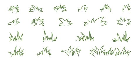 Premium Vector Doodle Set With Green Grass Sketch Hand Drawn Line Vector Outline Illustration