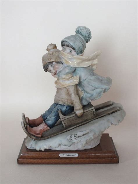 Giuseppe Armani Figurine Boy And Girl On Sledge Signed 1982 Florence