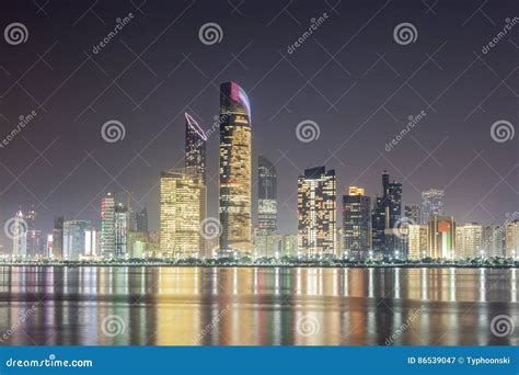 Skyline of Abu Dhabi at Night Stock Image - Image of nighttime, night ...