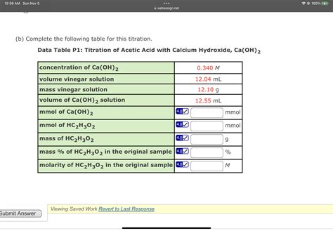 Solved (b) Complete the following table for this titration. | Chegg.com