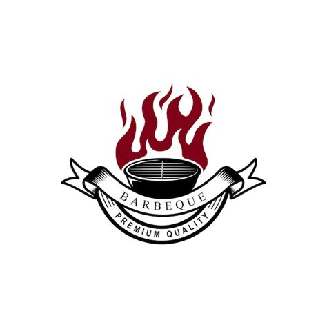 Barbacoa Vintage Logo Concepto Parrilla Herramienta Con Llama De Fuego