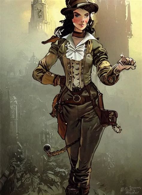 Maria Beautiful Steampunk Adventurer In Khaki Gear Stable Diffusion