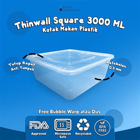 Jual Thinwall Ml Persegi Food Container Kotak Makan Plastik