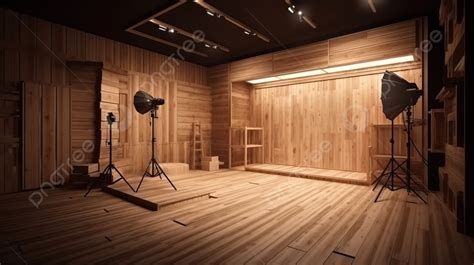 Photography Studio With Wooden Interior And Professional Lighting