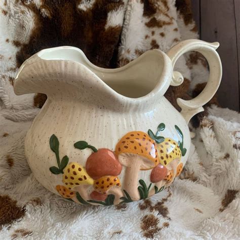 Vintage Arnels 1977 Mushroom Collectible Xl Ceramic Pottery Pitcher