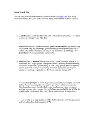 Google search tips | PDF