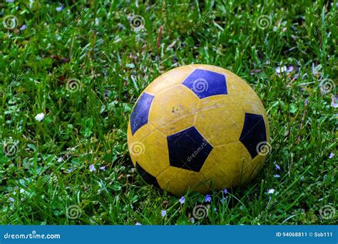 Soccer Ball On The Grass Soccer Ball At Sunset Vintage Tone Stock Image Image Of Light Close