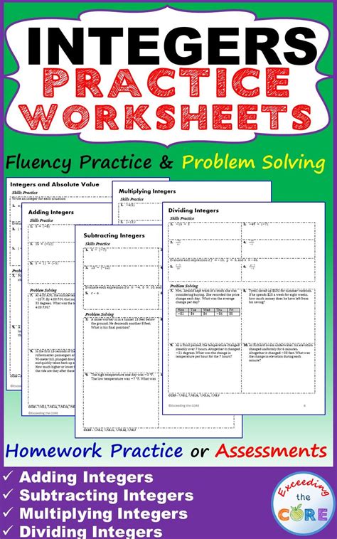 Integers Worksheet Grade 7 Cbse