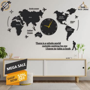 World Map Wooden Wall Clock Decormahal