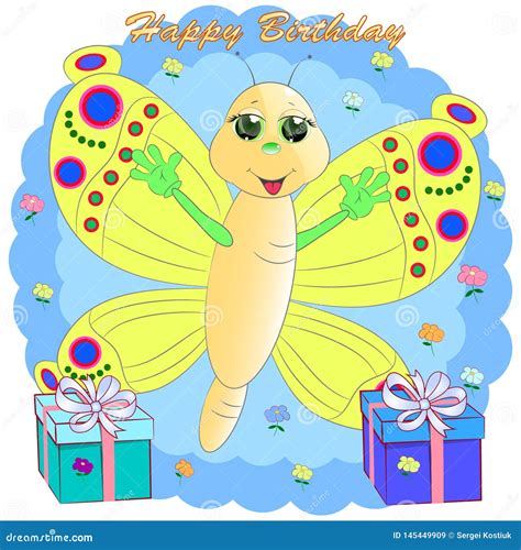 Tarjeta De Felicitaci N Del Cumplea Os Con La Mariposa Ilustraci N Del