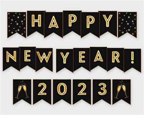 Happy New Year Banner 2024, Gold & Black New Year Party 2024, Holiday ...