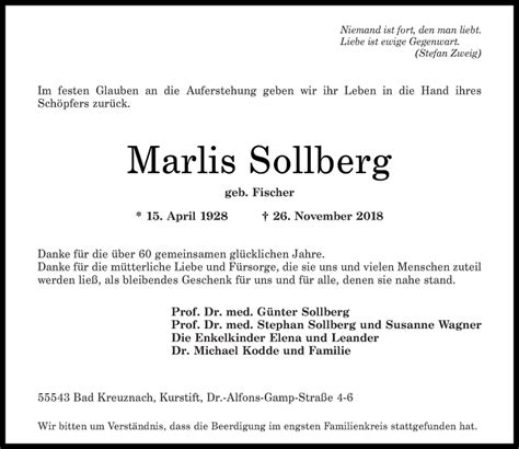 Traueranzeigen Von Marlis Sollberg Rz Trauer De