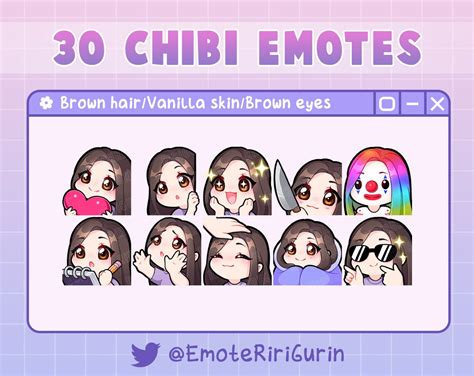 Super Set Cute Girl Chibi Emotes Vanilla Skinbrown Hairbrown Eyes For