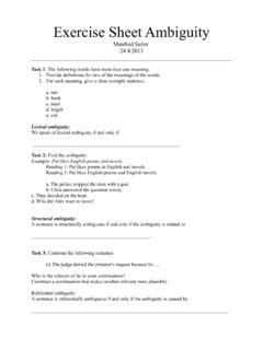 Exercise Sheet Ambiguity Lexical Resource Semantics Exercise Sheet