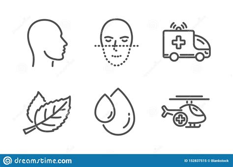 Oil Drop Ambulance Car And Leaf Icons Set Head Face Recognition And