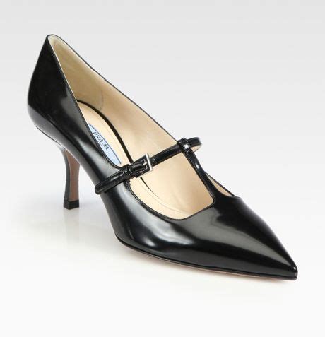 Prada Leather Tstrap Mary Jane Pumps In Black Lyst