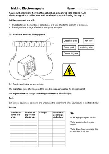 Making Electromagnets Experiment Worksheet Teaching Resources