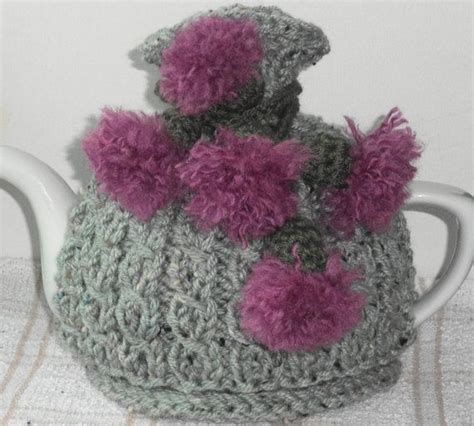 Scottish Thistles Hand Knitted And Crocheted Tea Cosy Etsy Uk