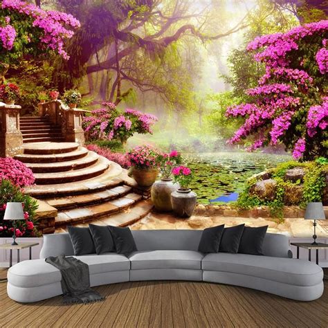 Garden Forest Landscape Wallpaper Mural (㎡) | Wall wallpaper, Landscape ...