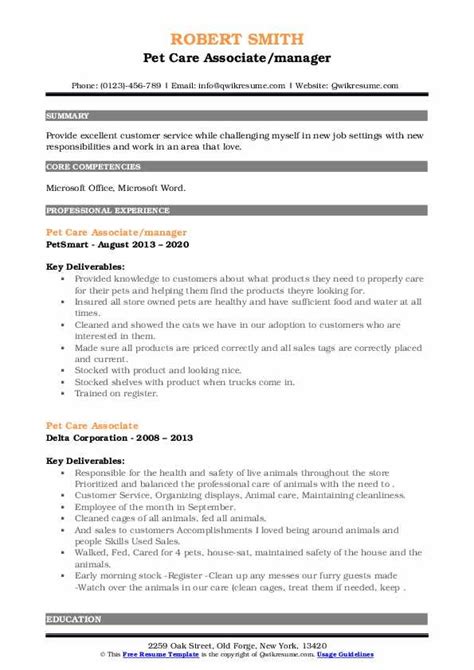 10 Pet Care Associate Resume Samples Templates For 2025