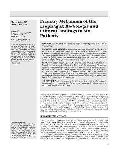 PDF Primary Melanoma Of The Esophagus Radiologic And Clinical