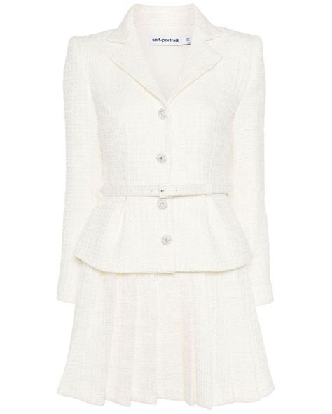 Self Portrait Bouclé Jacket Minidress in White Lyst