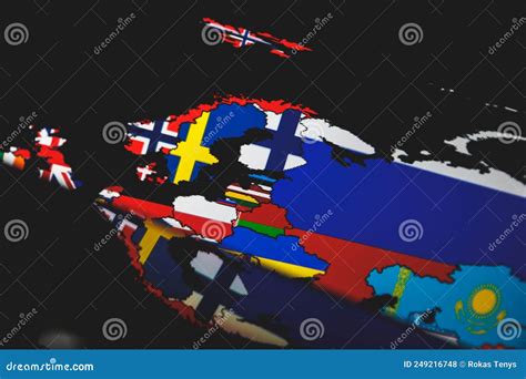 Banderas De Finlandia Y Suecia Y Rusia En El Mapa De Europa Bandera De