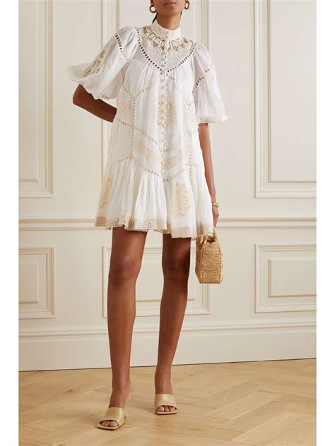 Zimmermann Jude Guipure Lace Trimmed Ramie Mini Dress Net A Porter