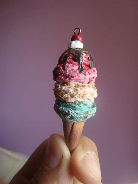 Triple Scoop Ice Cream Cone Polymer Clay Charm By Knuxnbats On Deviantart