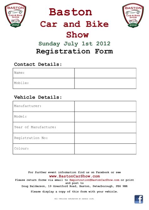 8 Car Show Registration Form Templates Word Excel Samples