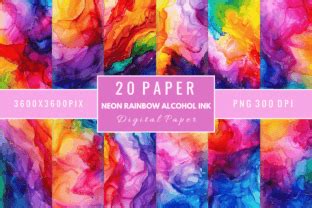 Neon Rainbow Alcohol Ink Digital Papers Graphic By Regulrcrative