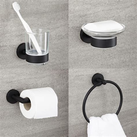 Milano Nero Black Modern 4 Piece Bathroom Accessory Set