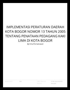 IMPLEMENTASI PERATURAN DAERAH KOTA BOGOR NOMOR 13 TAHUN 2005 TENTANG