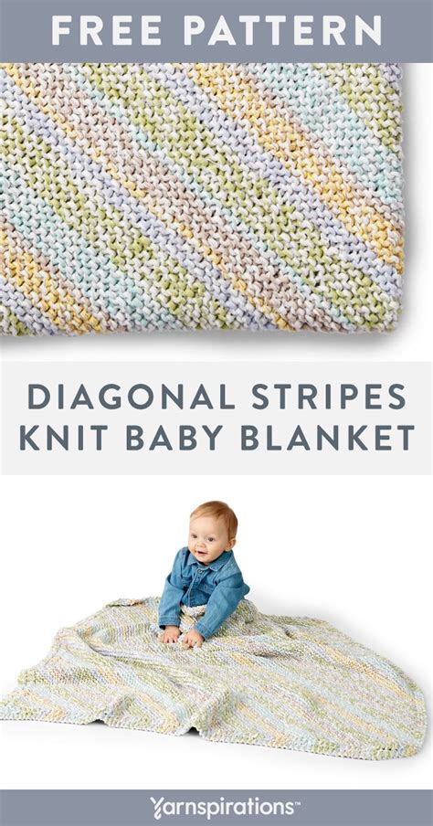 Bernat Diagonal Stripes Knit Baby Blanket Yarnspirations Knitted