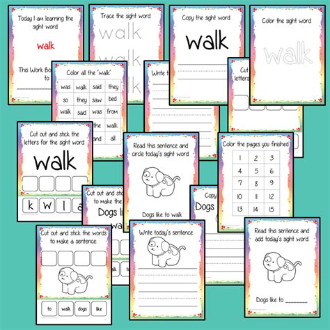 Sight Word ‘walk 15 Page Workbook Teaching Resources