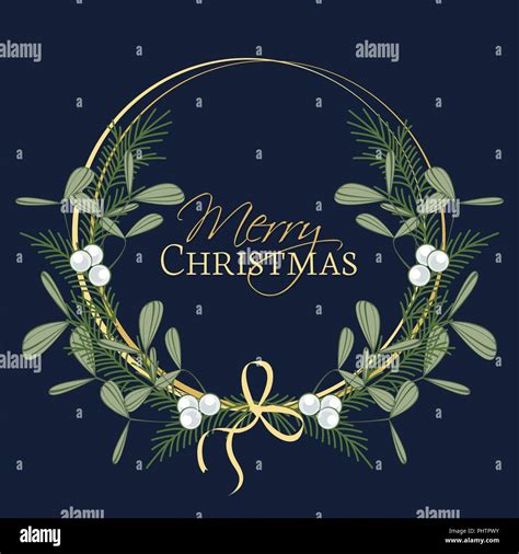 Vector Illustration Of Christmas Wreath With Branches And Mistletoe