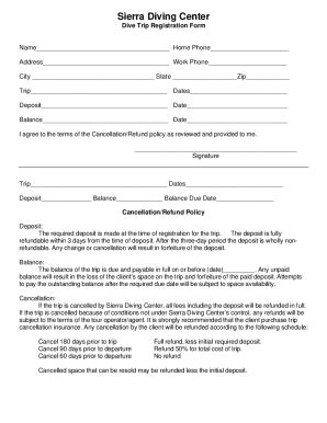 Fillable Online Dive Trip Registration Form Fax Email Print Pdffiller