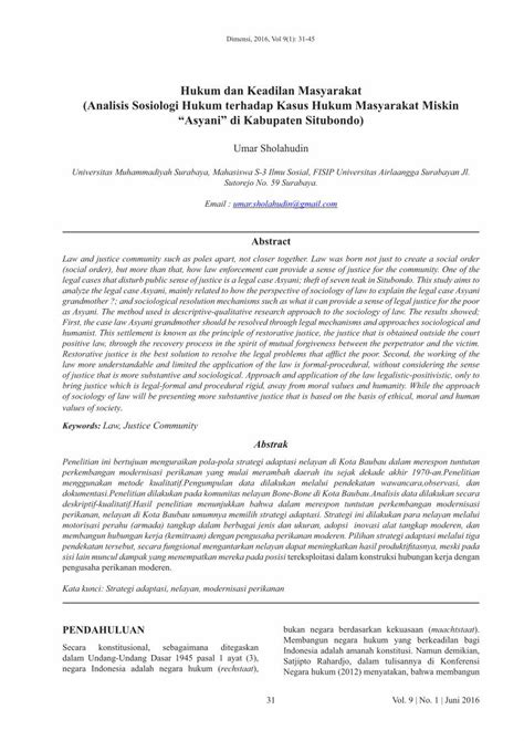 Pdf Hukum Dan Keadilan Masyarakat Analisis Sosiologi Hukum Dokumen