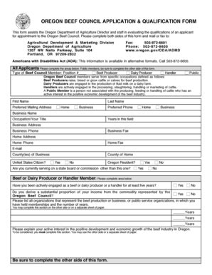 Fillable Online Oregon Oregon Beef Council Application Qualification