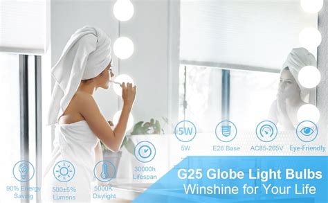 Winshine G Globe Light Bulbs Pack Led Vanity Light K Daylight