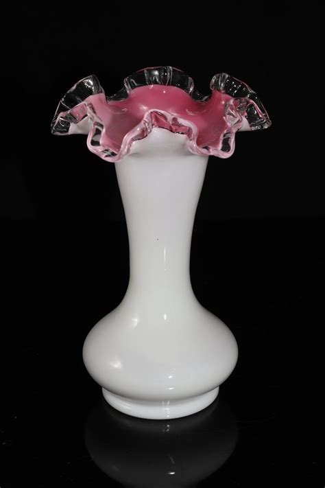 Fenton Vase Pink And White Silver Crest 8 Inch With Crimped Etsy