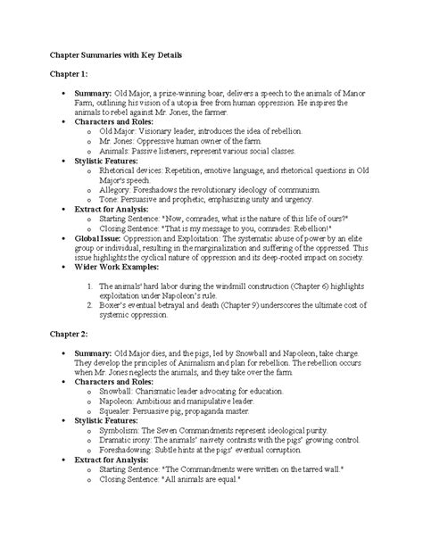 Animal Farm preparation for oral - Chapter Summaries with Key Details