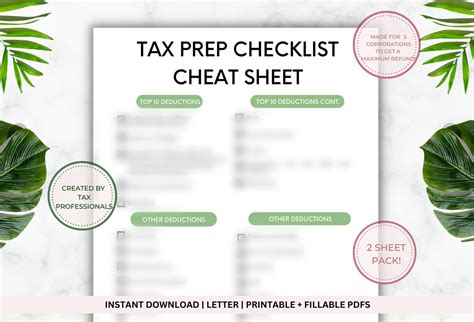 Tax Prep Checklist Tracker Printable For S Corporations Tax Checklist