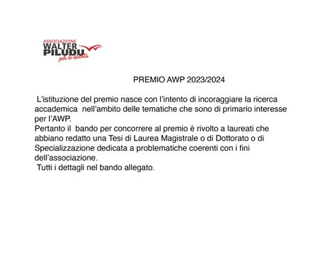 Associazione Walter Piludu Bando Premio Tesi Laurea Awp