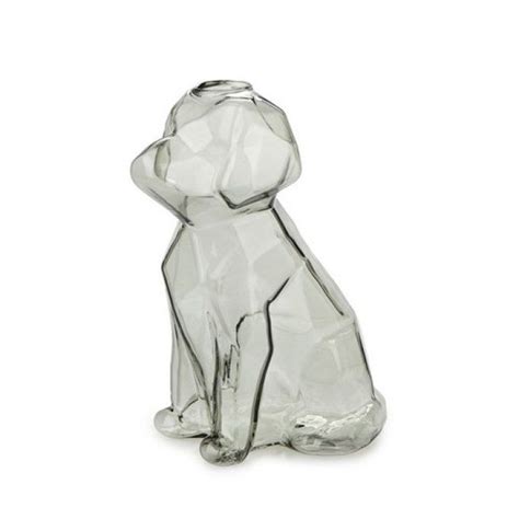 Vase Gris En Verre En Forme De Chien Facette Toutenchat